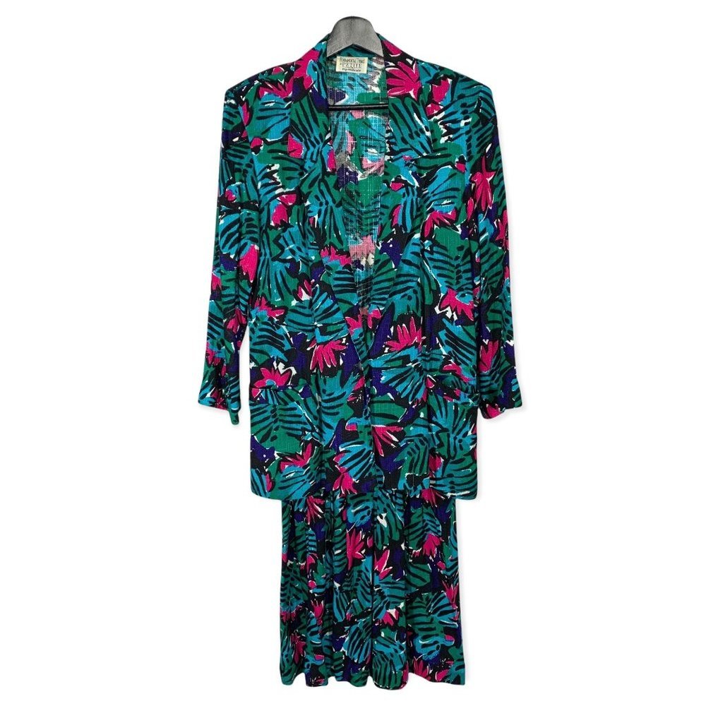 Vintage 90s Abstract Jungle Floral Print Skirt Set Medium